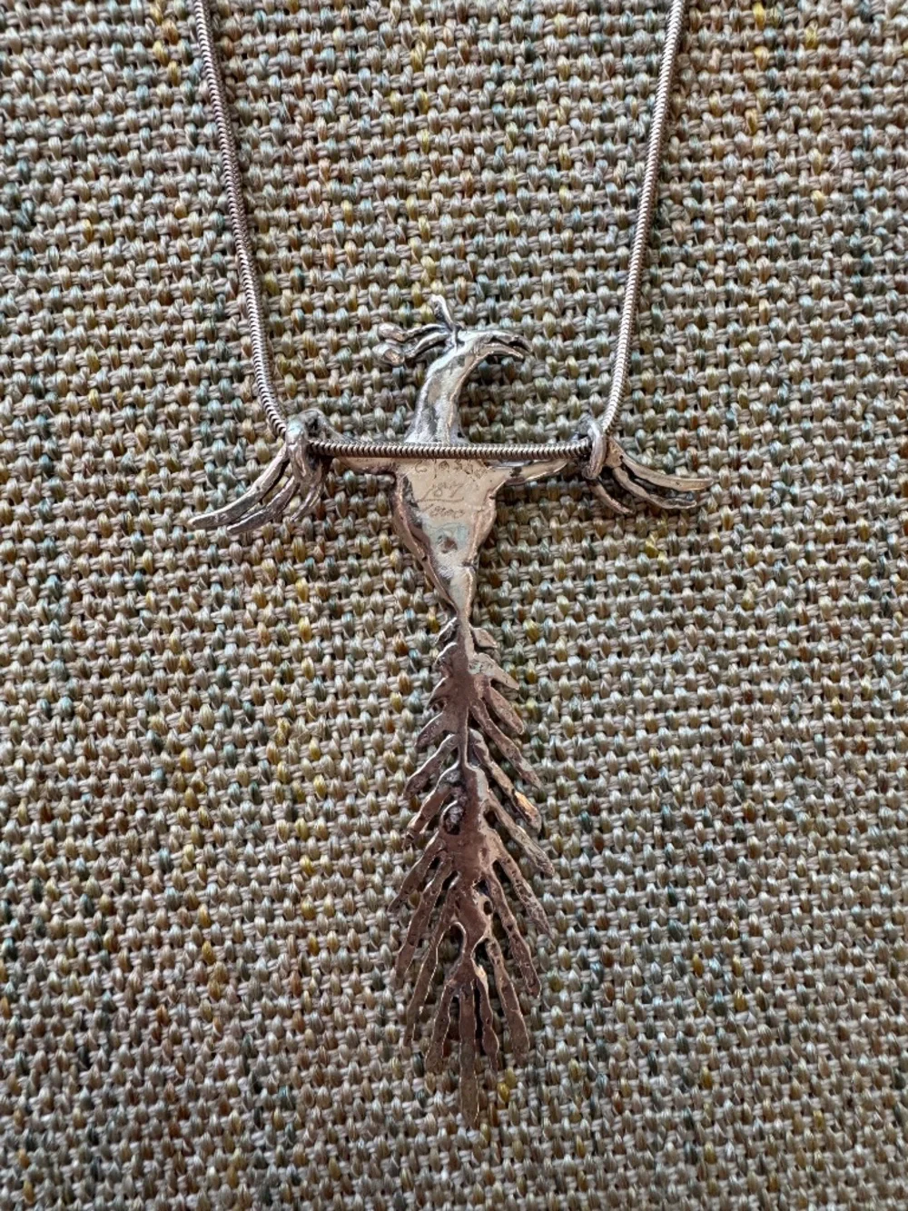 Carl Tasha Modernist Sterling Silver Pheonix Necklace